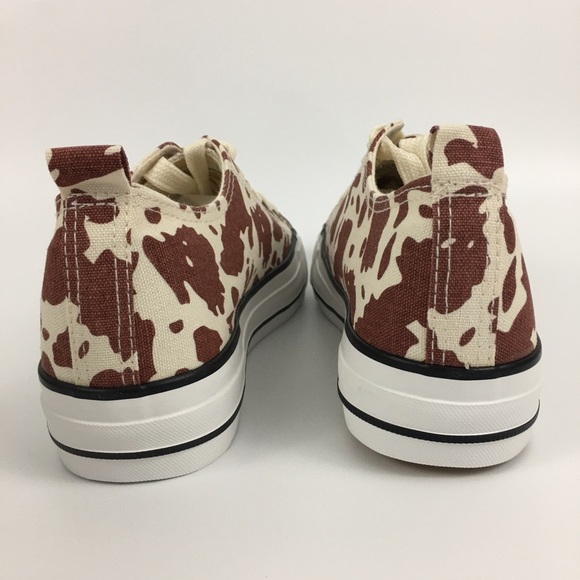Olive Miller Brown White Cow Print Low Sneaker 8 - Picture 6 of 7